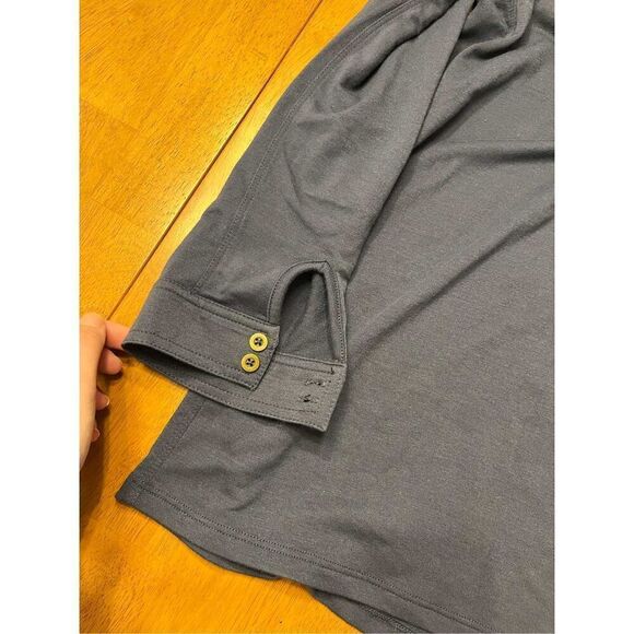 Soft Surroundings M Dusty Blue Roll Tab Sleeve Collared Flowy Tunic Stretch - Picture 4 of 5